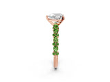 Rose gold Heart Cut Diamond Side Stone Solitaire Ring with Round with Peridot side stone and Four-Prong Setting_2