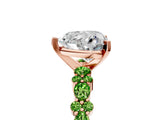 Rose gold Heart Cut Diamond Side Stone Solitaire Ring with Round with Peridot side stone and Four-Prong Setting_5