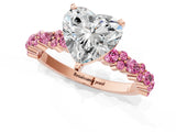 Rose gold Heart Cut Diamond Side Stone Solitaire Ring with Round with Pink Sapphire side stone and Four-Prong Setting_20
