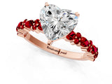 Rose gold Heart Cut Diamond Side Stone Solitaire Ring with Round with Ruby side stone and Four-Prong Setting_1