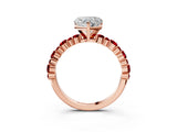 Rose gold Heart Cut Diamond Side Stone Solitaire Ring with Round with Ruby side stone and Four-Prong Setting_3