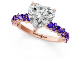 Rose gold Heart Cut Diamond Side Stone Solitaire Ring with Round with Tanzanite side stone and Four-Prong Setting_1