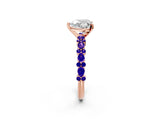 Rose gold Heart Cut Diamond Side Stone Solitaire Ring with Round with Tanzanite side stone and Four-Prong Setting_2