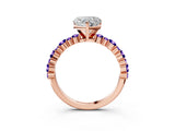 Rose gold Heart Cut Diamond Side Stone Solitaire Ring with Round with Tanzanite side stone and Four-Prong Setting_3