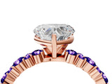 Rose gold Heart Cut Diamond Side Stone Solitaire Ring with Round with Tanzanite side stone and Four-Prong Setting_4