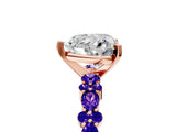 Rose gold Heart Cut Diamond Side Stone Solitaire Ring with Round with Tanzanite side stone and Four-Prong Setting_5