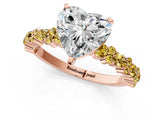 Rose gold Heart Cut Diamond Side Stone Solitaire Ring with Round with Yellow Sapphire side stone and Four-Prong Setting_1