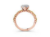Rose gold Heart Cut Diamond Side Stone Solitaire Ring with Round with Yellow Sapphire side stone and Four-Prong Setting_3