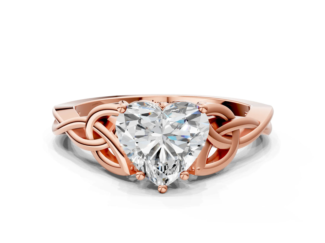 Rose gold Heart Cut Diamond Solitaire Celtic Knot Ring with Four-Prong Setting_97