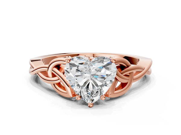 Rose gold Heart Cut Diamond Solitaire Celtic Knot Ring with Four-Prong Setting