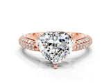 Rose gold Heart Cut Diamond Solitaire Engagement Ring with Pavé Band and Four-Prong Setting
