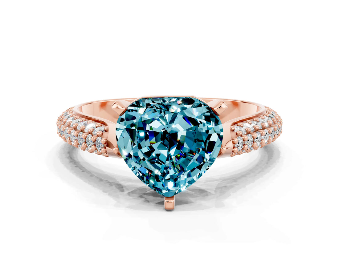Rose gold Heart Cut Diamond Solitaire Engagement Ring with Pavé Band and Four-Prong Setting