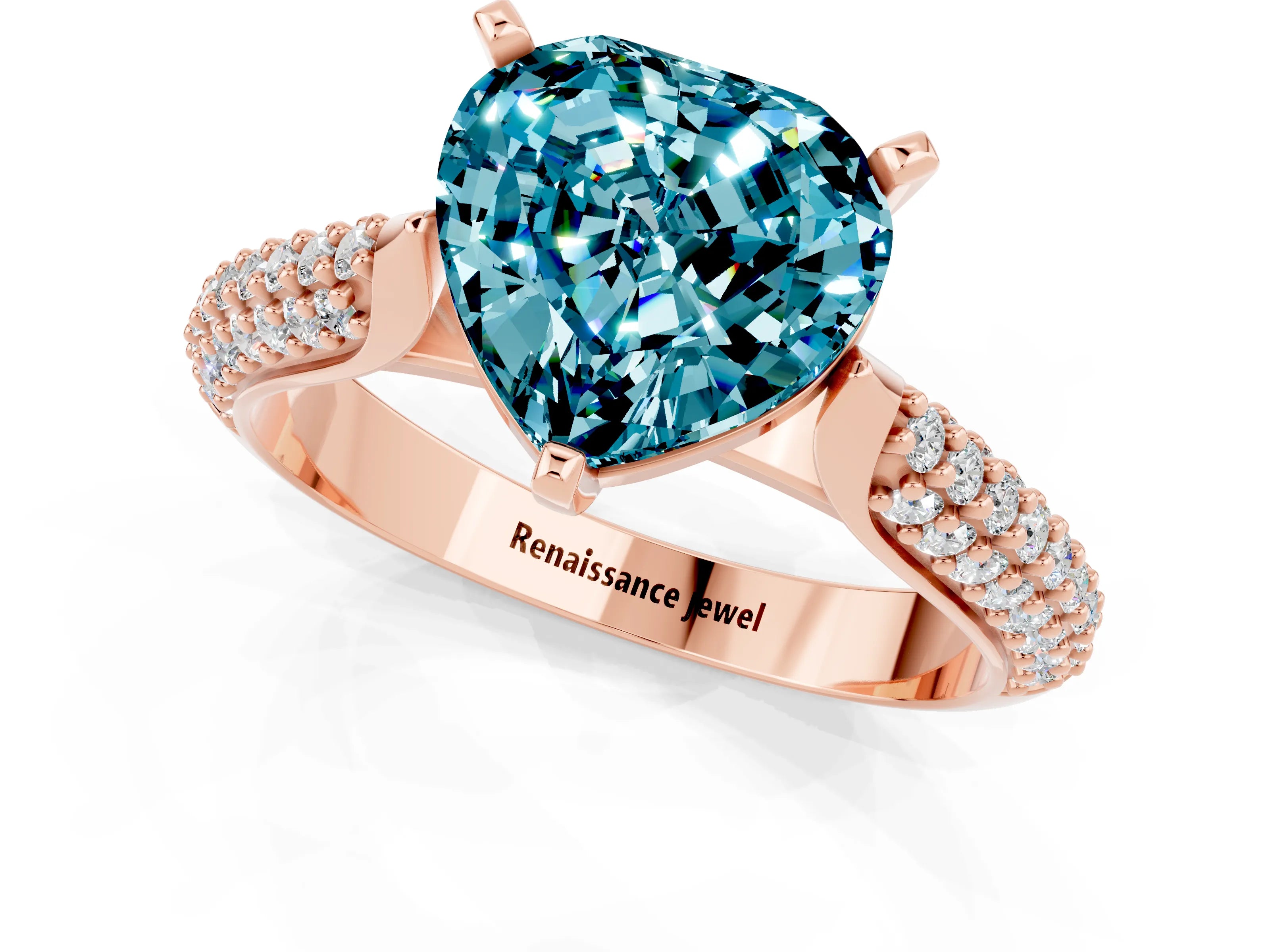 Rose gold Heart Cut Diamond Solitaire Engagement Ring with Pavé Band and Four-Prong Setting_1