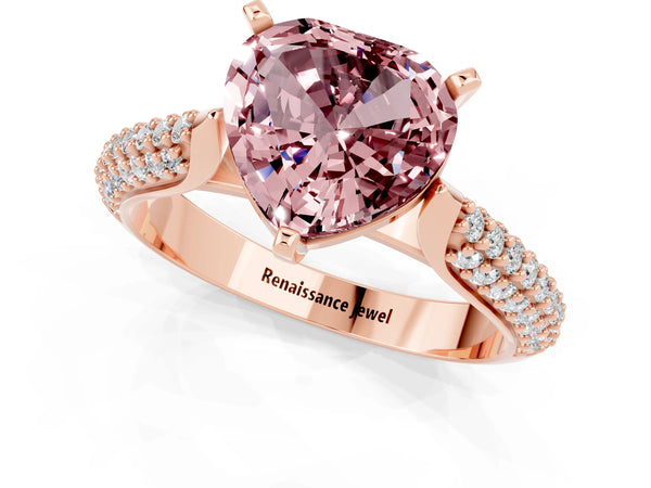 Rose gold Heart Cut Diamond Solitaire Engagement Ring with Pavé Band and Four-Prong Setting