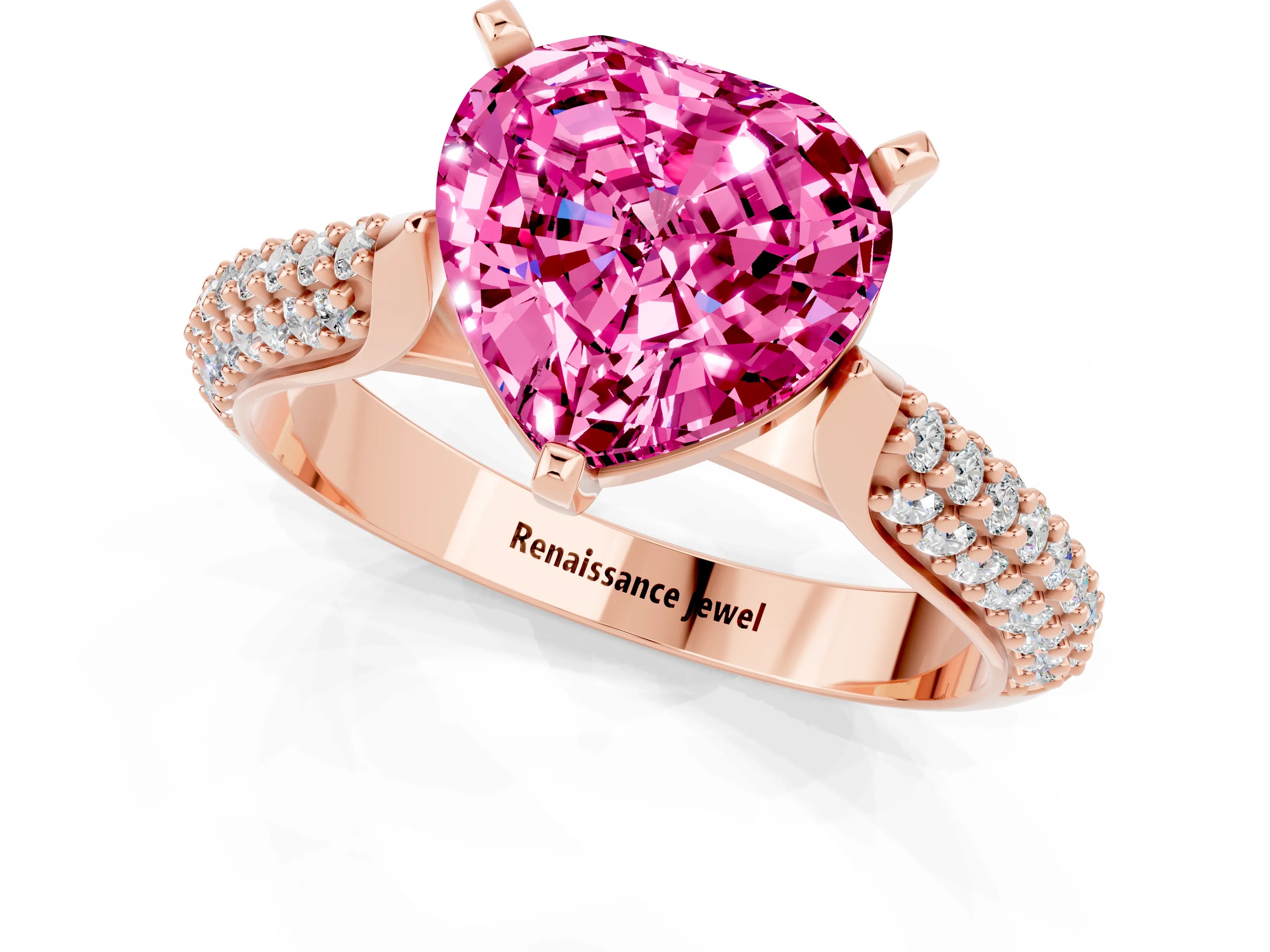 Rose gold Heart Cut Diamond Solitaire Engagement Ring with Pavé Band and Four-Prong Setting_1