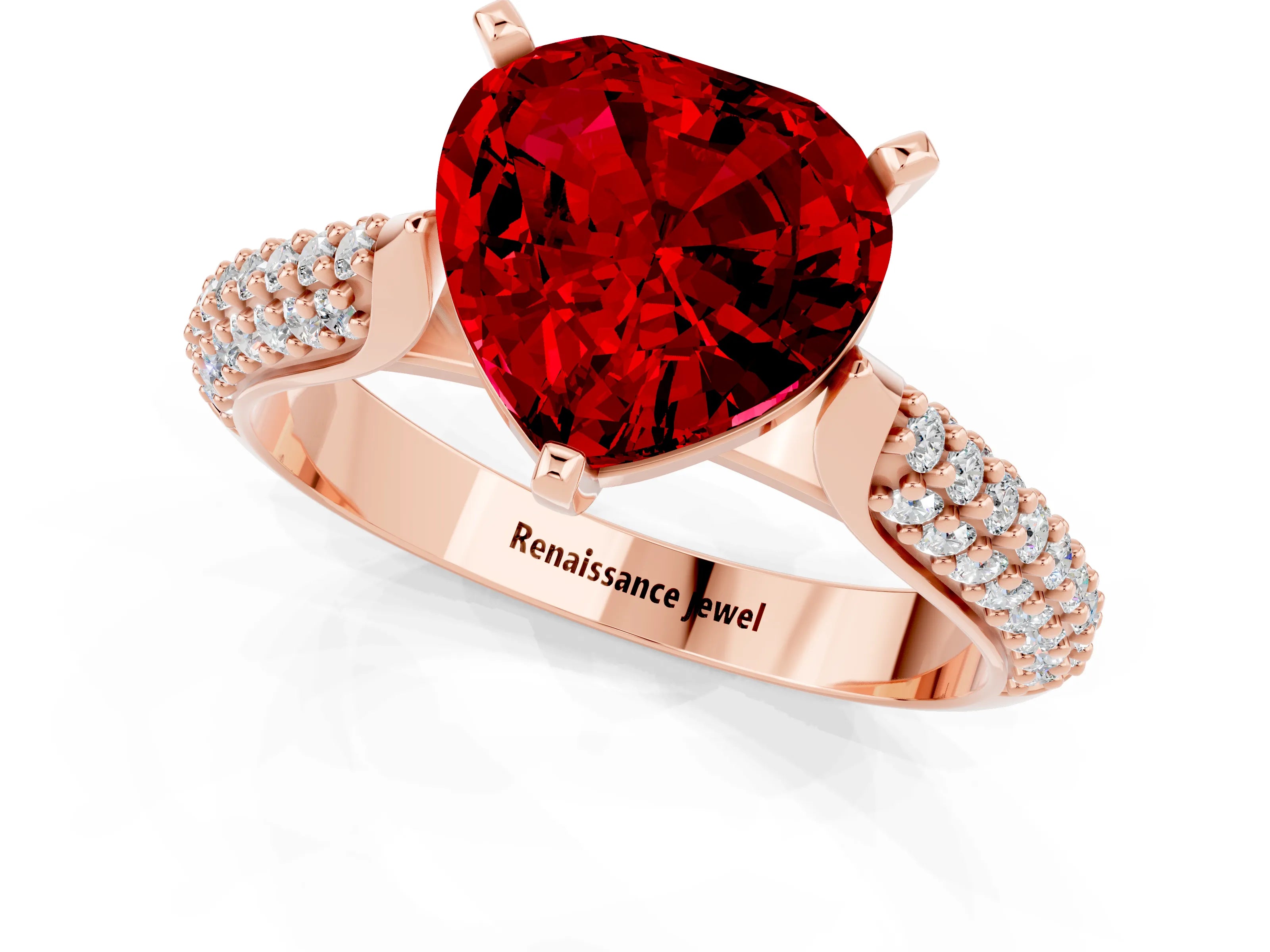 Rose gold Heart Cut Diamond Solitaire Engagement Ring with Pavé Band and Four-Prong Setting_1