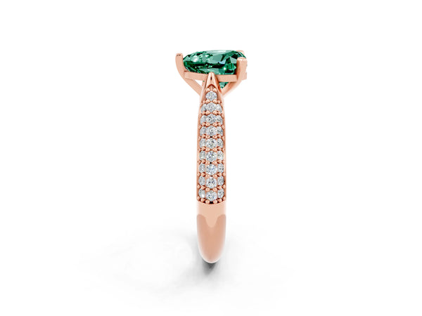 Rose gold Heart Cut Green Sapphire Solitaire Engagement Ring with Multi-Row Round Pavé Band and Prong Setting