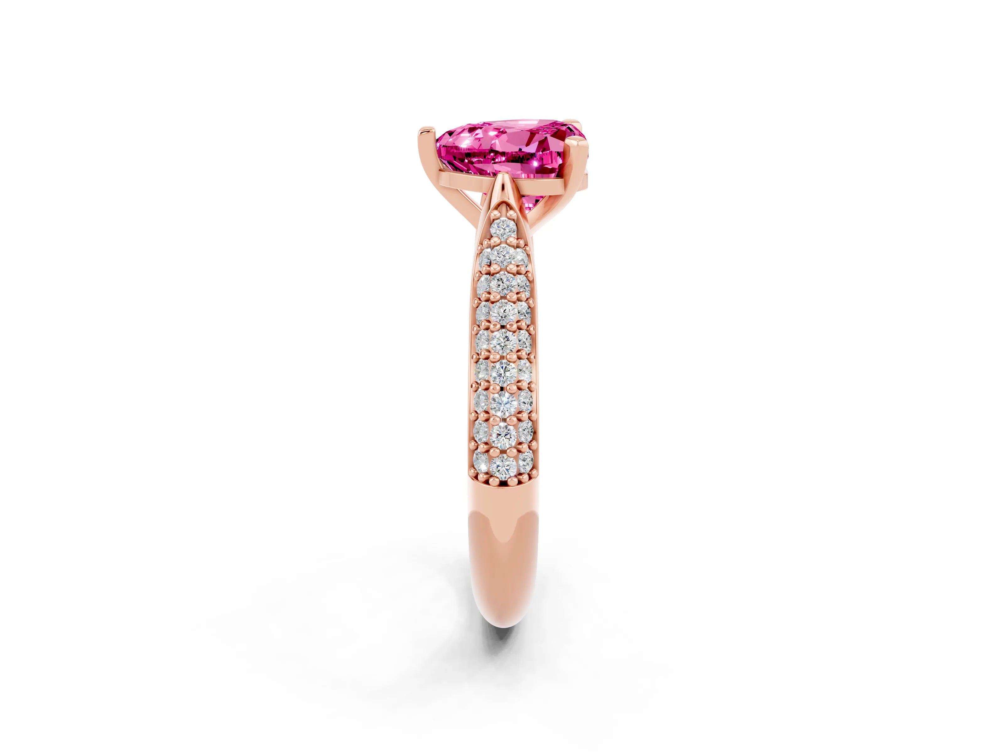 Rose gold Heart Cut Diamond Solitaire Engagement Ring with Pavé Band and Four-Prong Setting_2