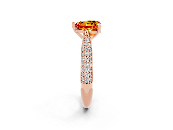 Rose gold Heart Cut Citrine Solitaire Engagement Ring with Multi-Row Round Pavé Band and Prong Setting
