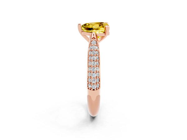 Rose gold Heart Cut Yellow Sapphire Solitaire Engagement Ring with Multi-Row Round Pavé Band and Prong Setting