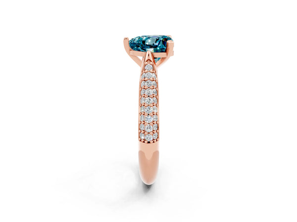 Rose gold Heart Cut Diamond Solitaire Engagement Ring with Pavé Band and Four-Prong Setting