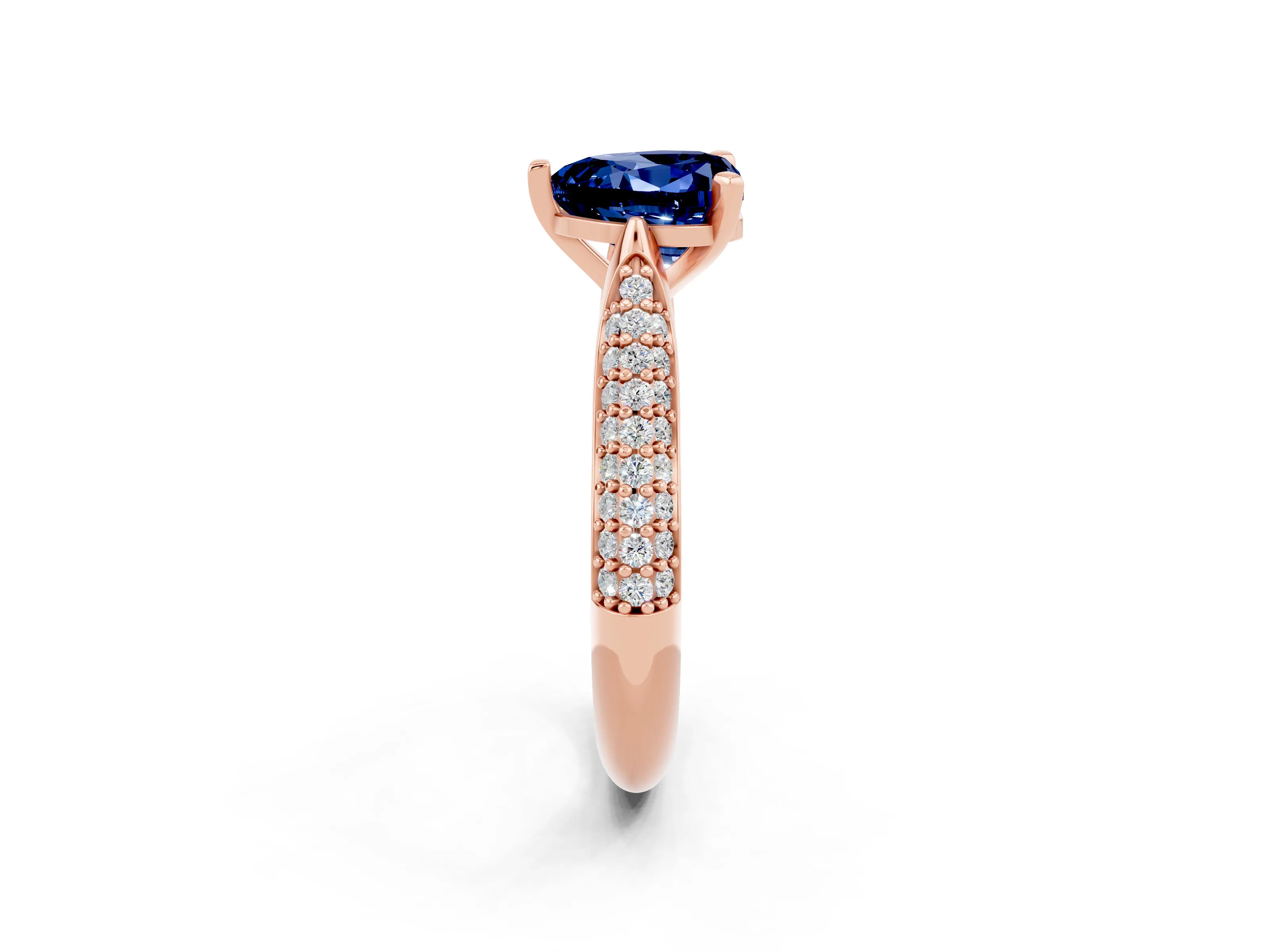 Rose gold Heart Cut Diamond Solitaire Engagement Ring with Pavé Band and Four-Prong Setting_2