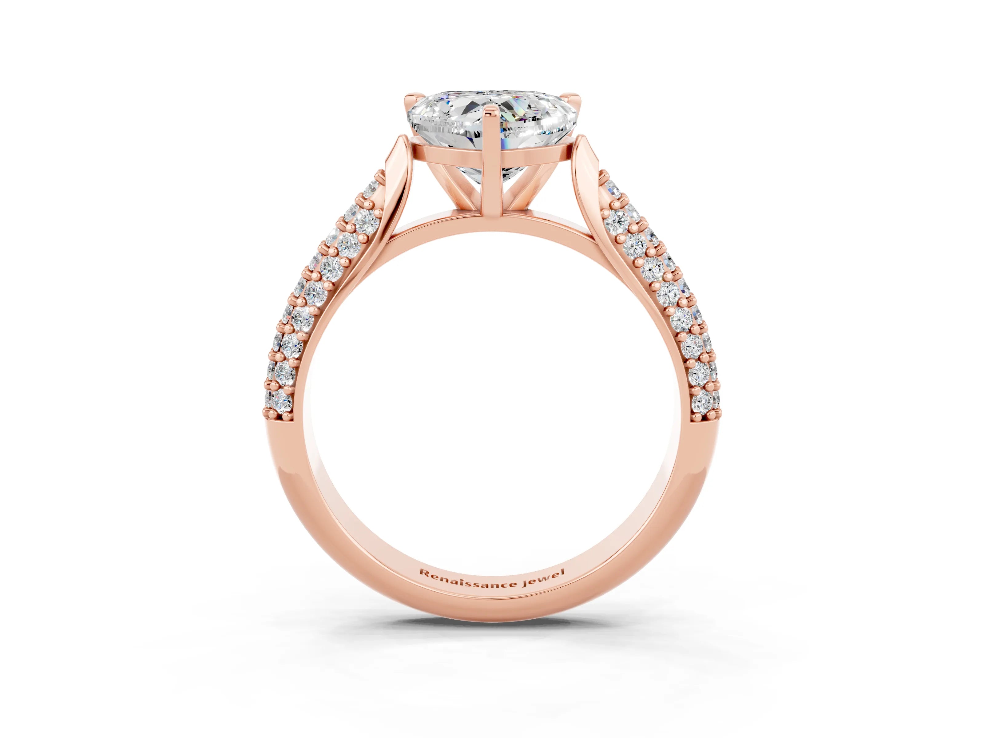 Rose gold Heart Cut Diamond Solitaire Engagement Ring with Pavé Band and Four-Prong Setting_3