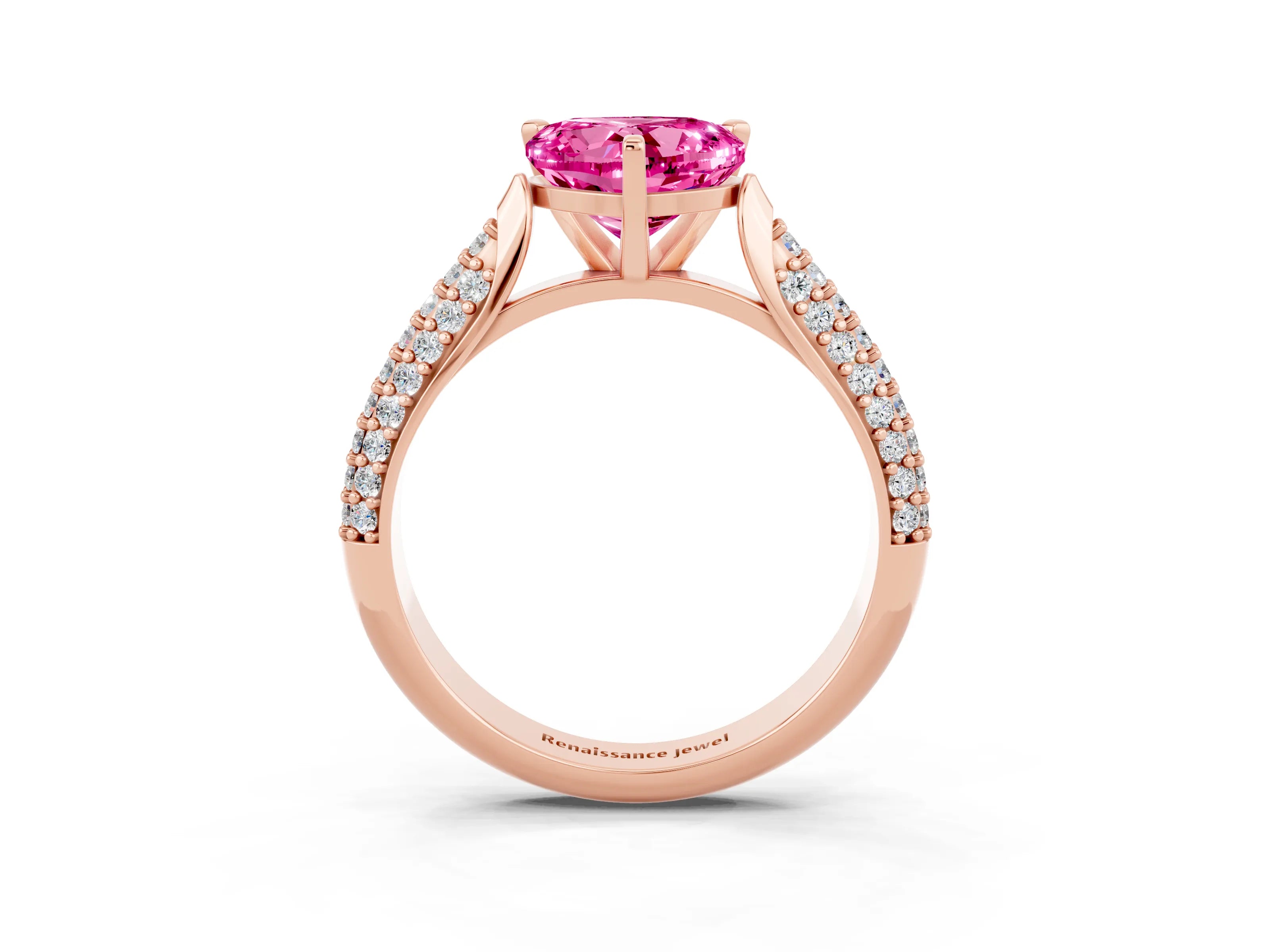 Rose gold Heart Cut Diamond Solitaire Engagement Ring with Pavé Band and Four-Prong Setting_3