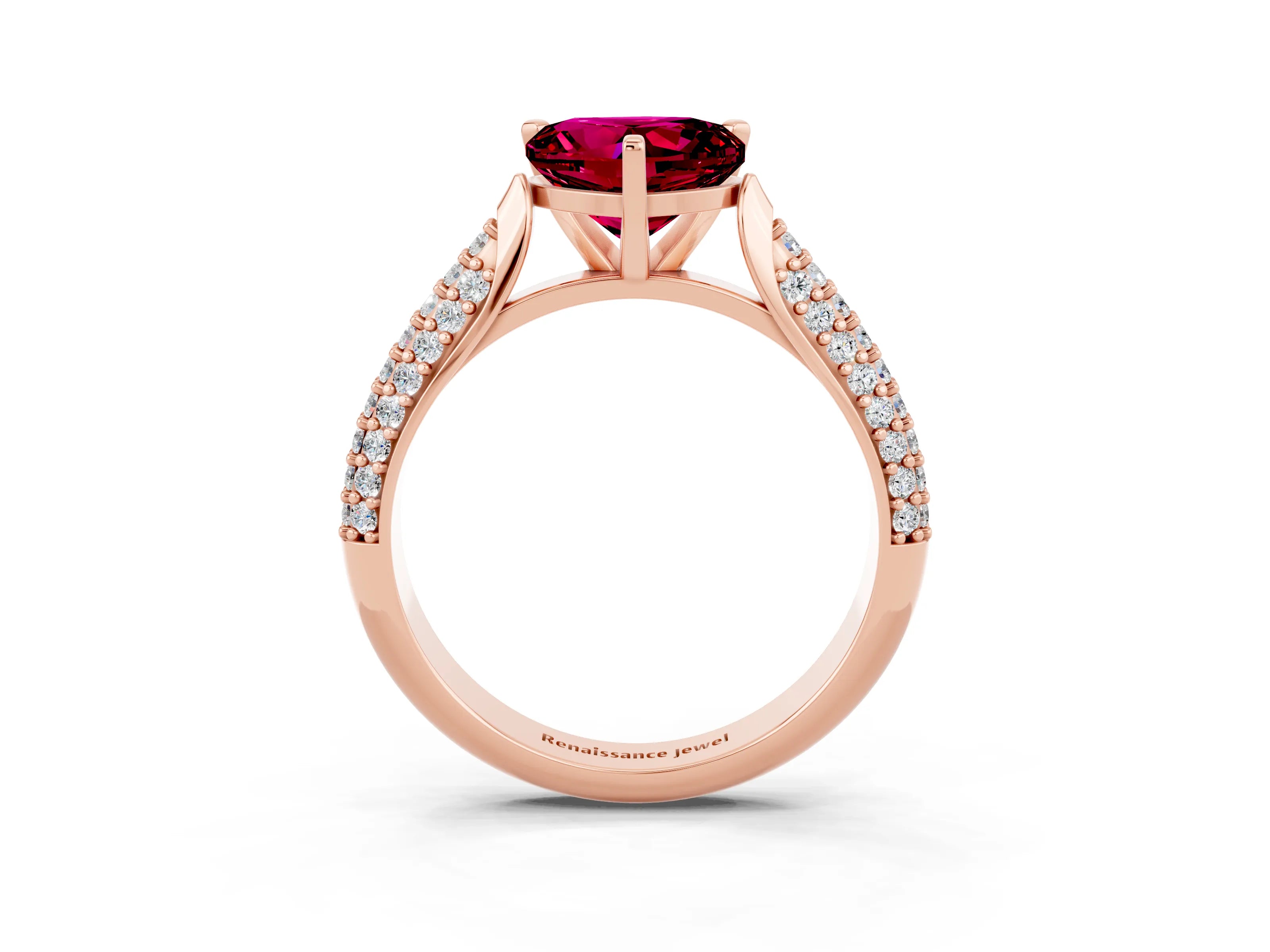 Rose gold Heart Cut Diamond Solitaire Engagement Ring with Pavé Band and Four-Prong Setting_3