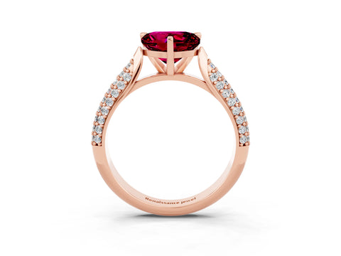 Rose gold Heart Cut Diamond Solitaire Engagement Ring with Pavé Band and Four-Prong Setting_3