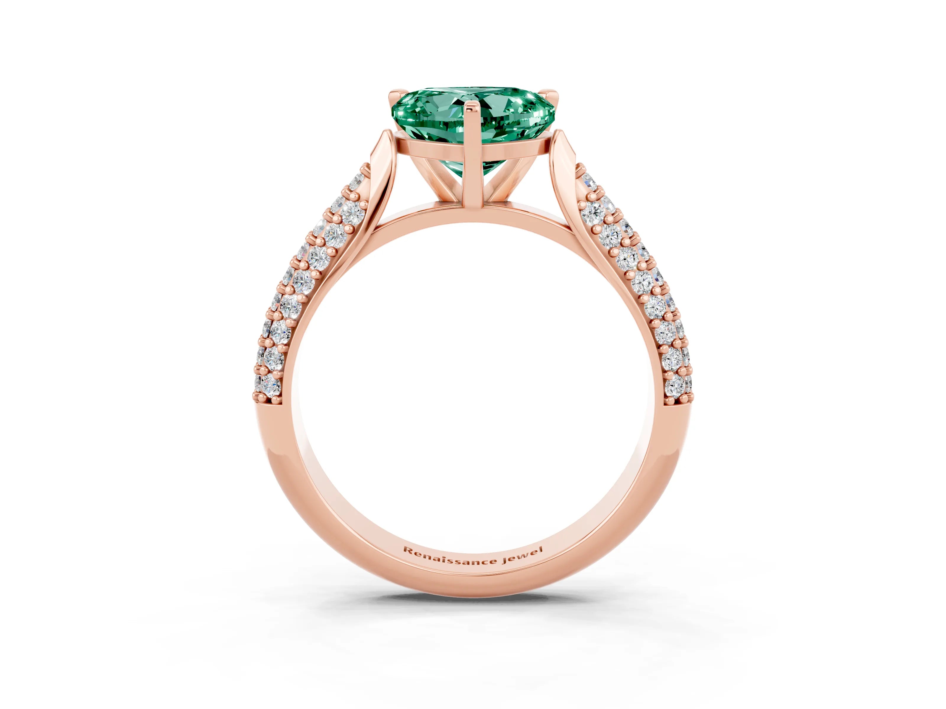 Rose gold Heart Cut Diamond Solitaire Engagement Ring with Pavé Band and Four-Prong Setting_3
