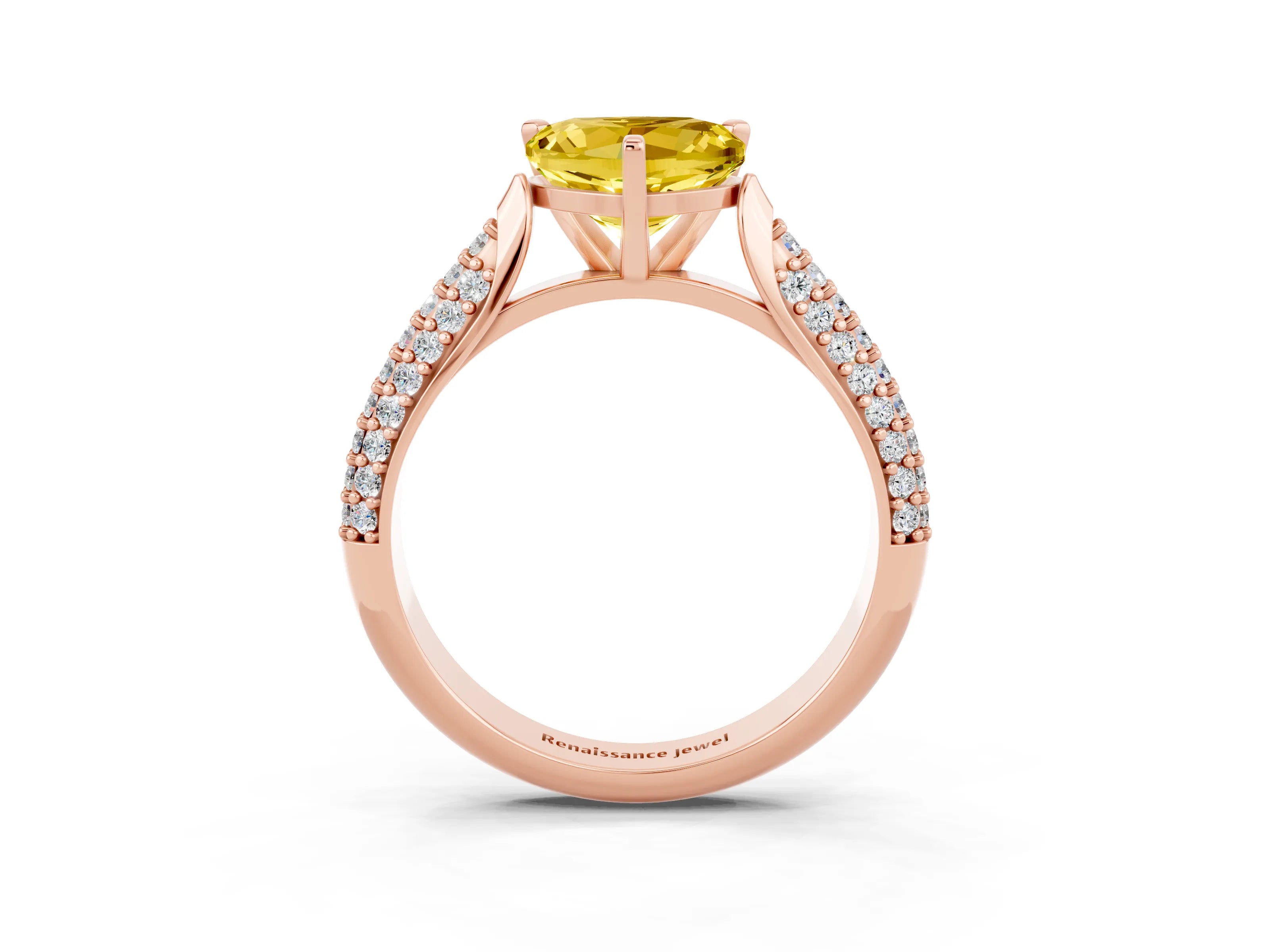 Rose gold Heart Cut Diamond Solitaire Engagement Ring with Pavé Band and Four-Prong Setting_3