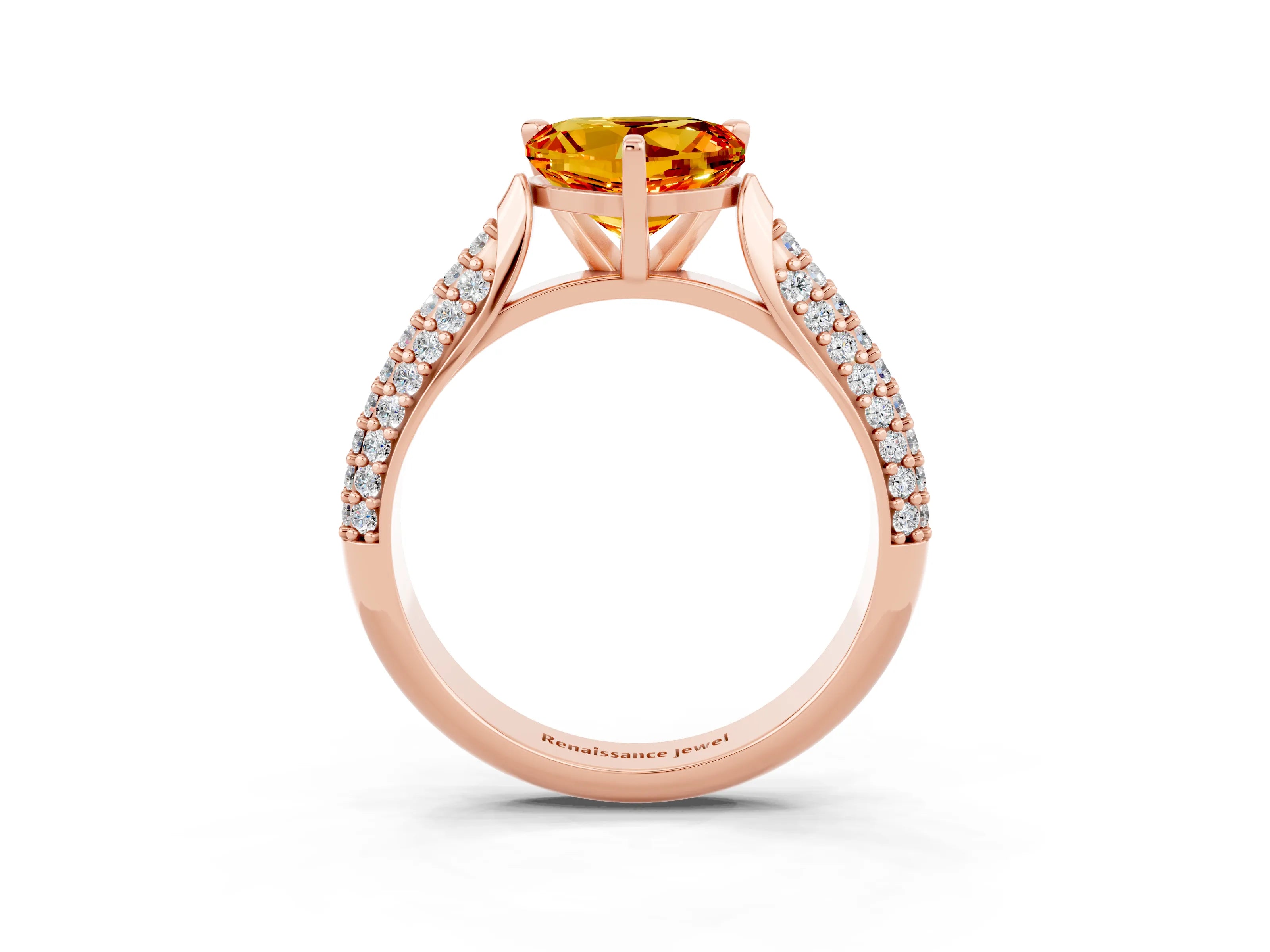 Rose gold Heart Cut Diamond Solitaire Engagement Ring with Pavé Band and Four-Prong Setting_3