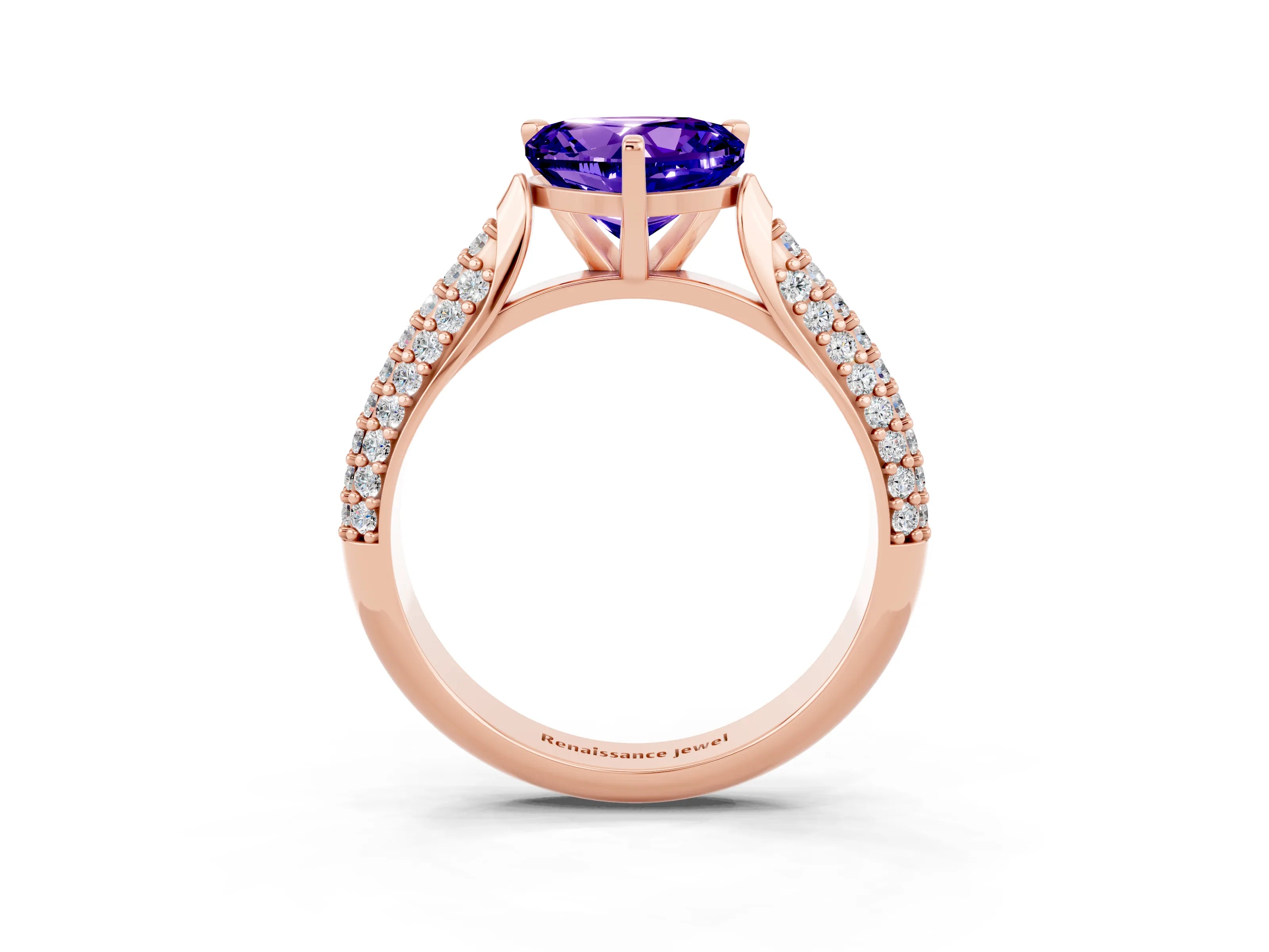 Rose gold Heart Cut Diamond Solitaire Engagement Ring with Pavé Band and Four-Prong Setting_3