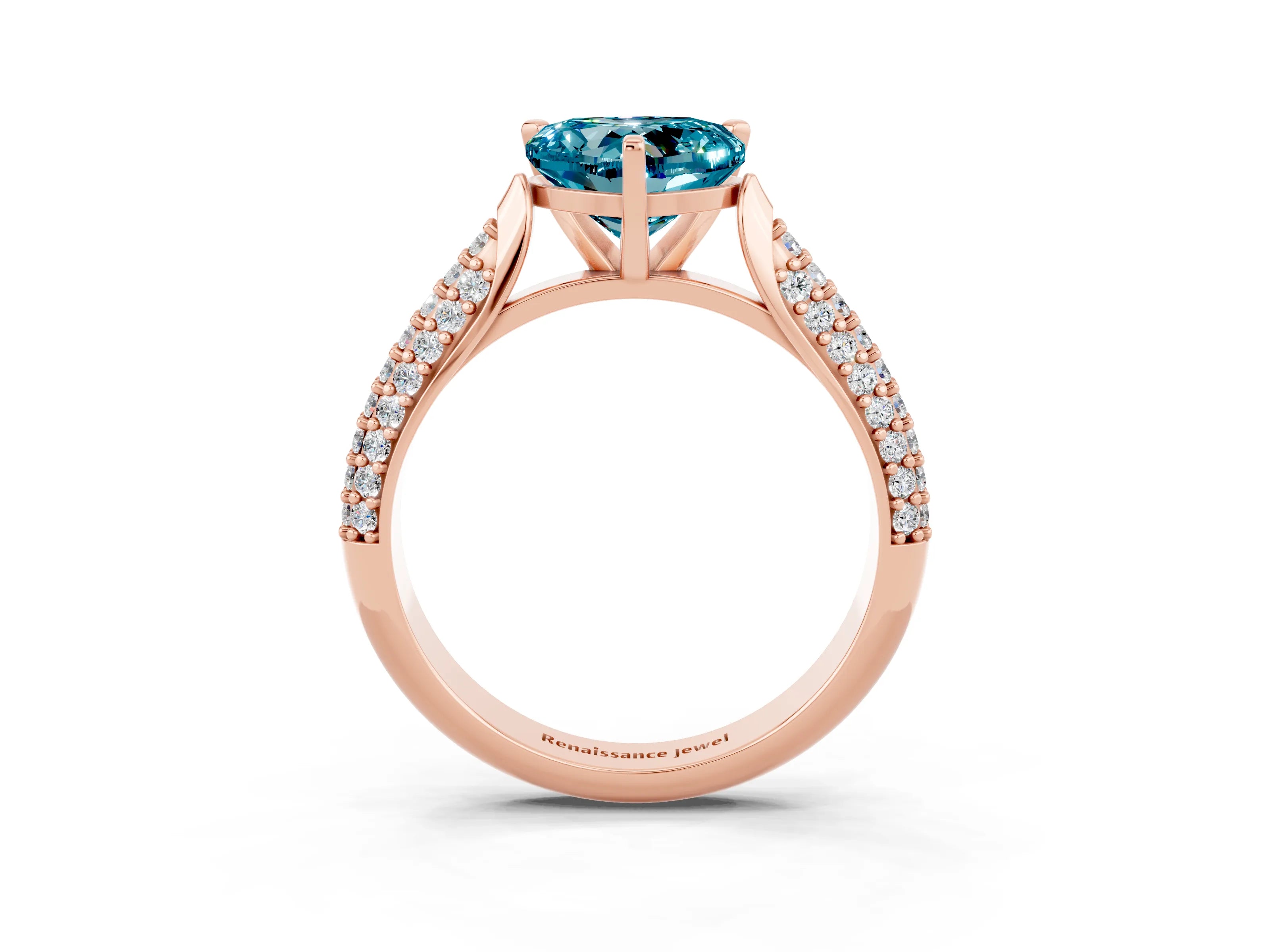 Rose gold Heart Cut Diamond Solitaire Engagement Ring with Pavé Band and Four-Prong Setting_3