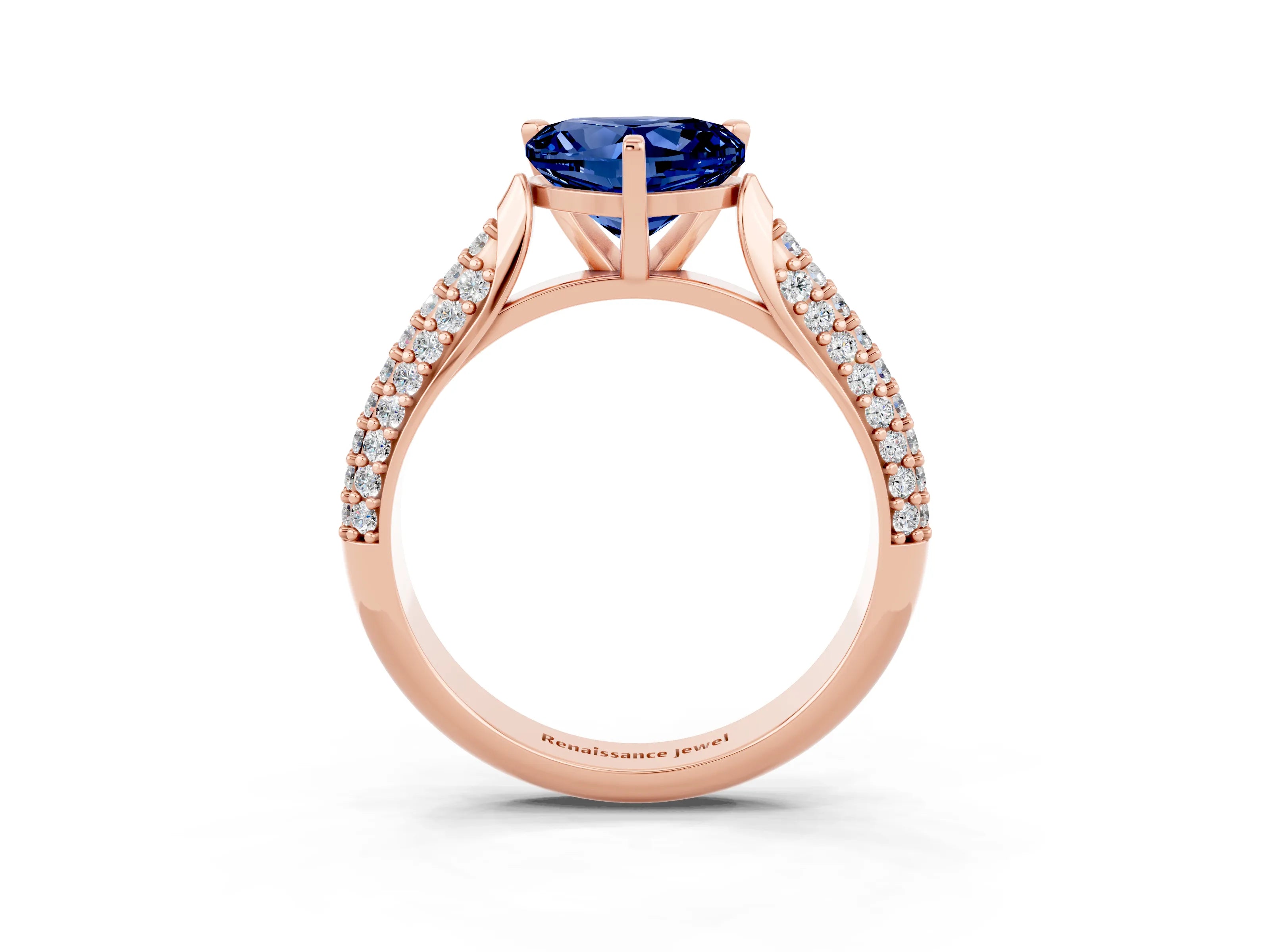 Rose gold Heart Cut Diamond Solitaire Engagement Ring with Pavé Band and Four-Prong Setting_3