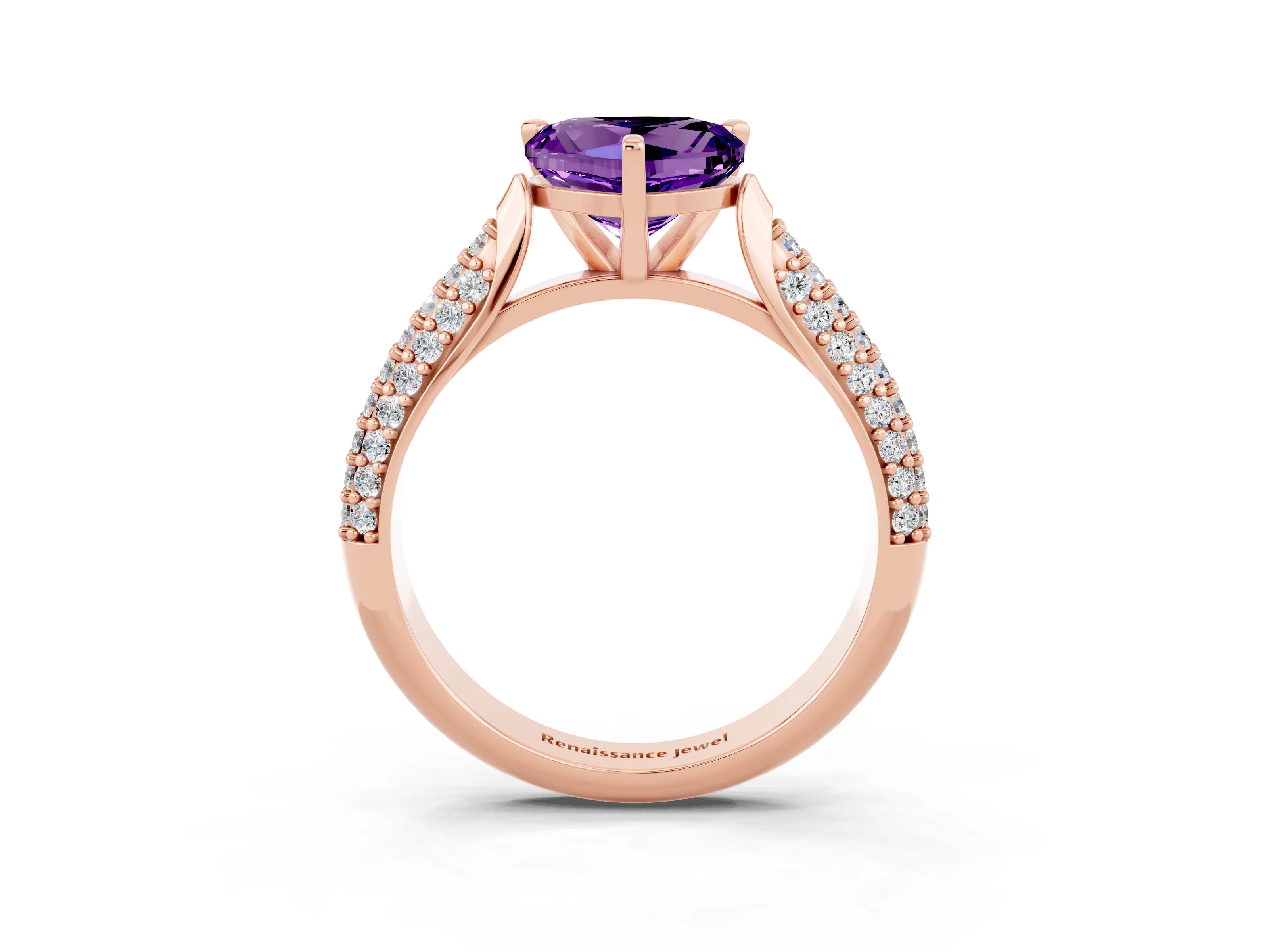 Rose gold Heart Cut Diamond Solitaire Engagement Ring with Pavé Band and Four-Prong Setting_3
