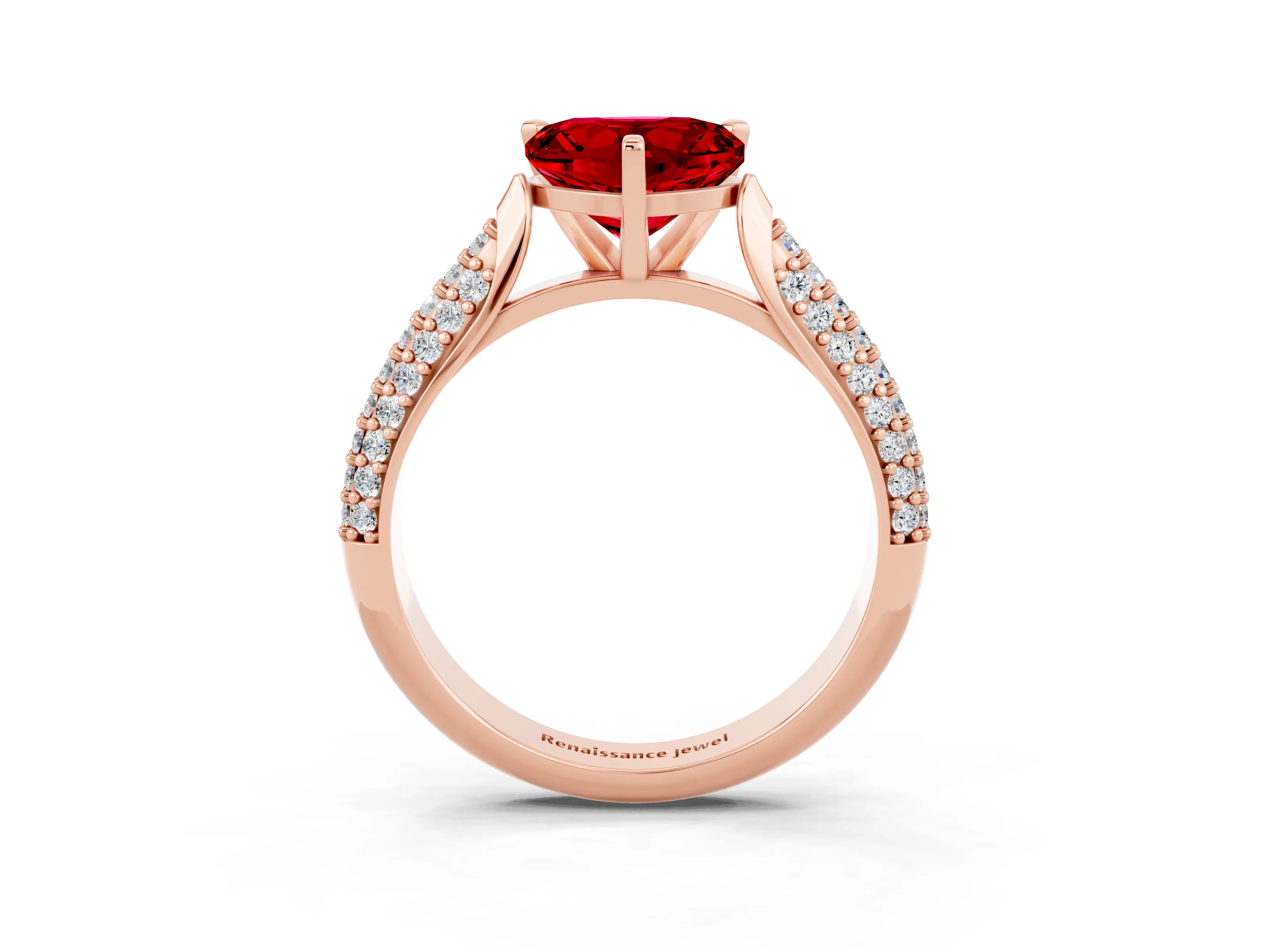 Rose gold Heart Cut Diamond Solitaire Engagement Ring with Pavé Band and Four-Prong Setting_3