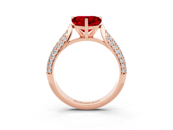 Rose gold Heart Cut Diamond Solitaire Engagement Ring with Pavé Band and Four-Prong Setting
