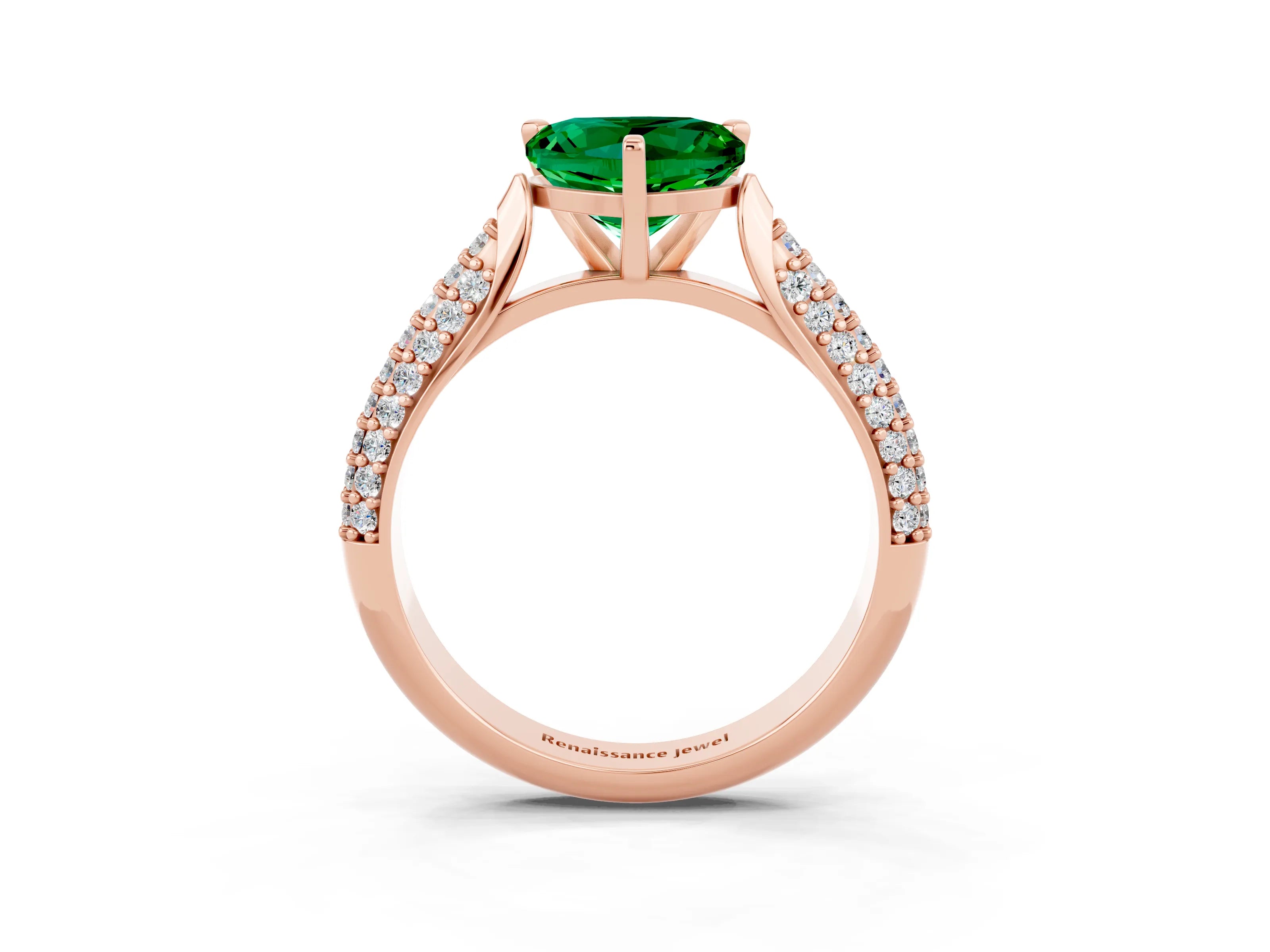 Rose gold Heart Cut Diamond Solitaire Engagement Ring with Pavé Band and Four-Prong Setting_3