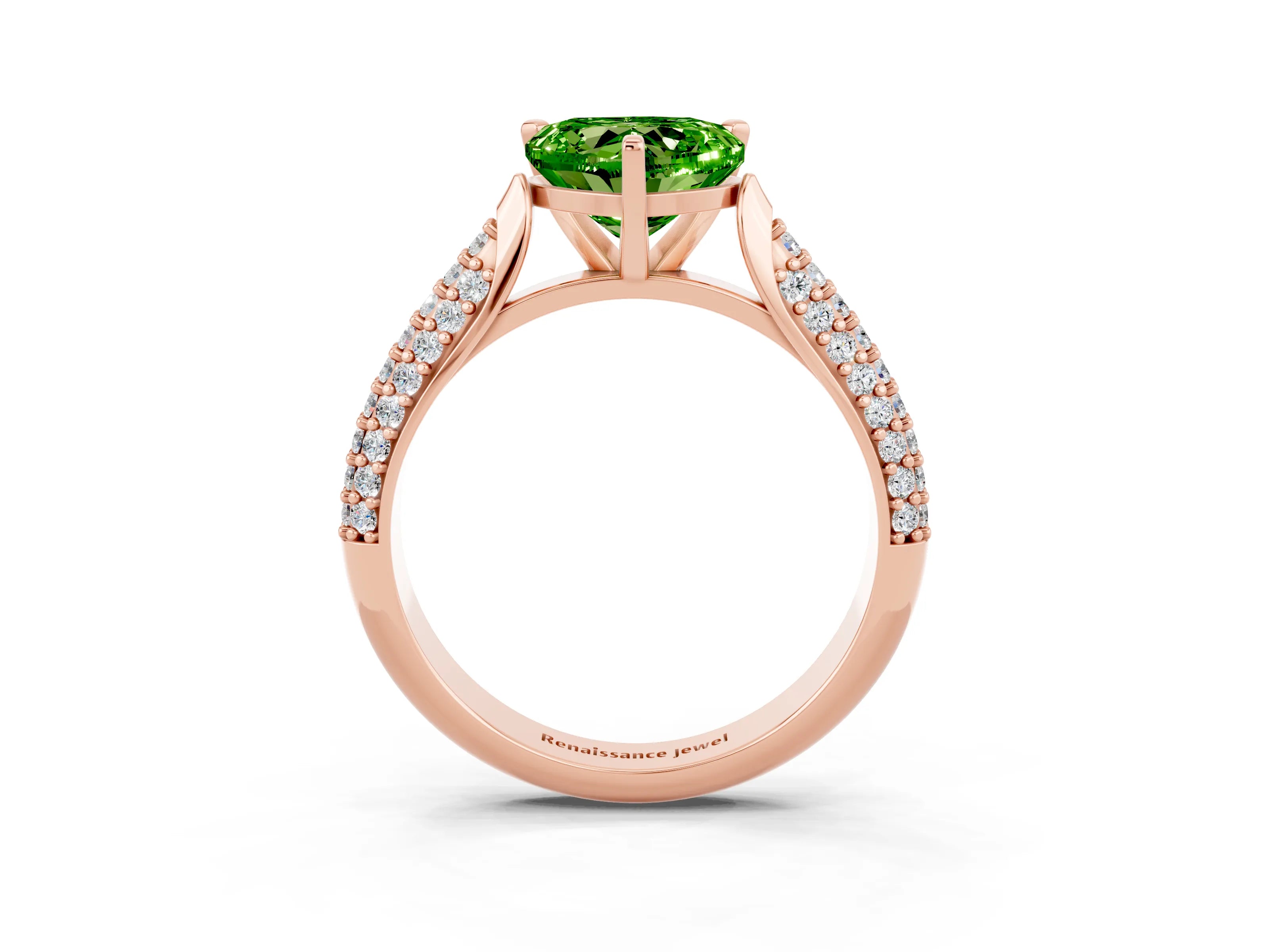 Rose gold Heart Cut Diamond Solitaire Engagement Ring with Pavé Band and Four-Prong Setting_3