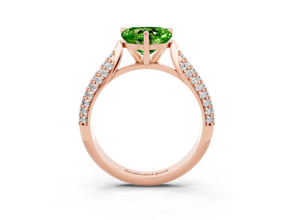 Rose gold Heart Cut Diamond Solitaire Engagement Ring with Pavé Band and Four-Prong Setting