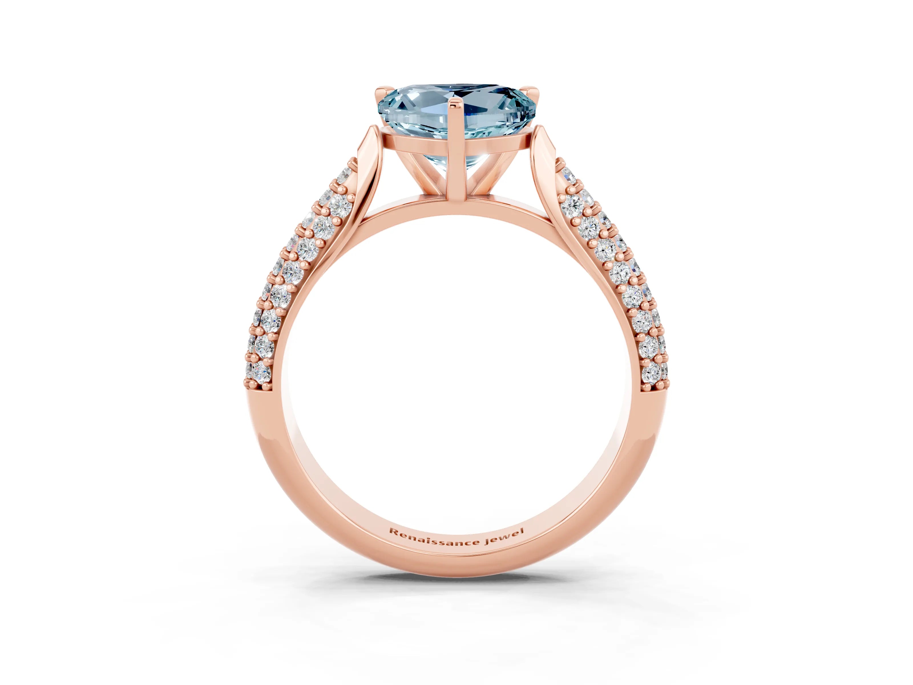 Rose gold Heart Cut Diamond Solitaire Engagement Ring with Pavé Band and Four-Prong Setting_3