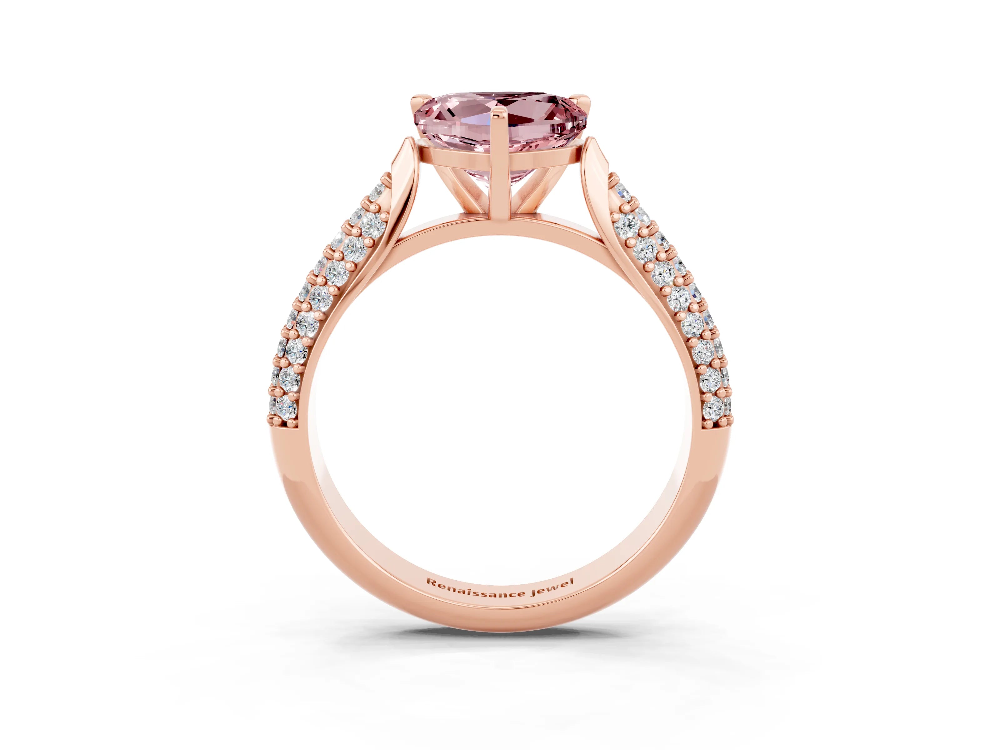 Rose gold Heart Cut Diamond Solitaire Engagement Ring with Pavé Band and Four-Prong Setting_3