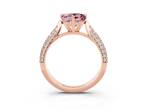 Rose gold Heart Cut Diamond Solitaire Engagement Ring with Pavé Band and Four-Prong Setting_3