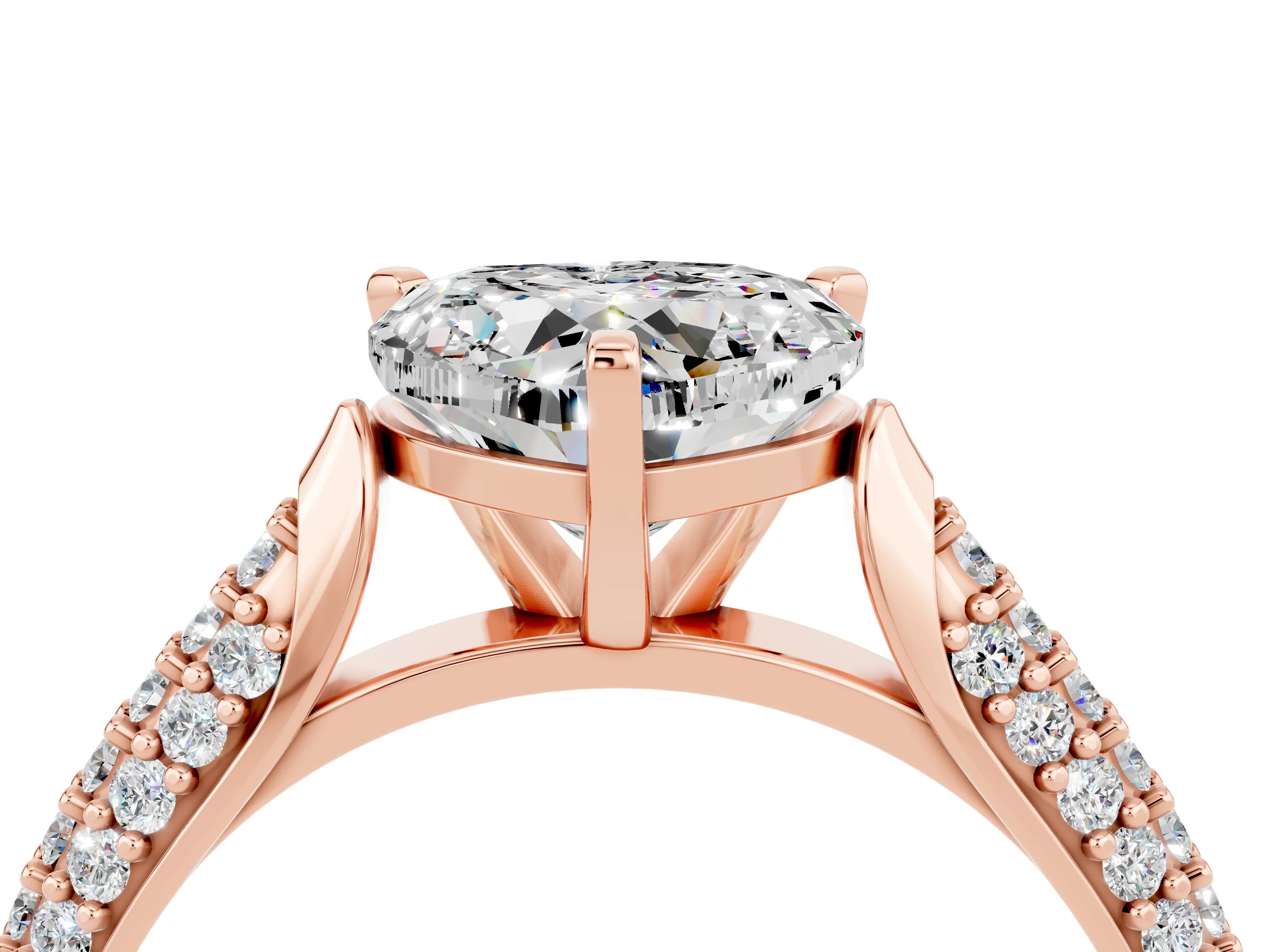 Rose gold Heart Cut Diamond Solitaire Engagement Ring with Pavé Band and Four-Prong Setting_4