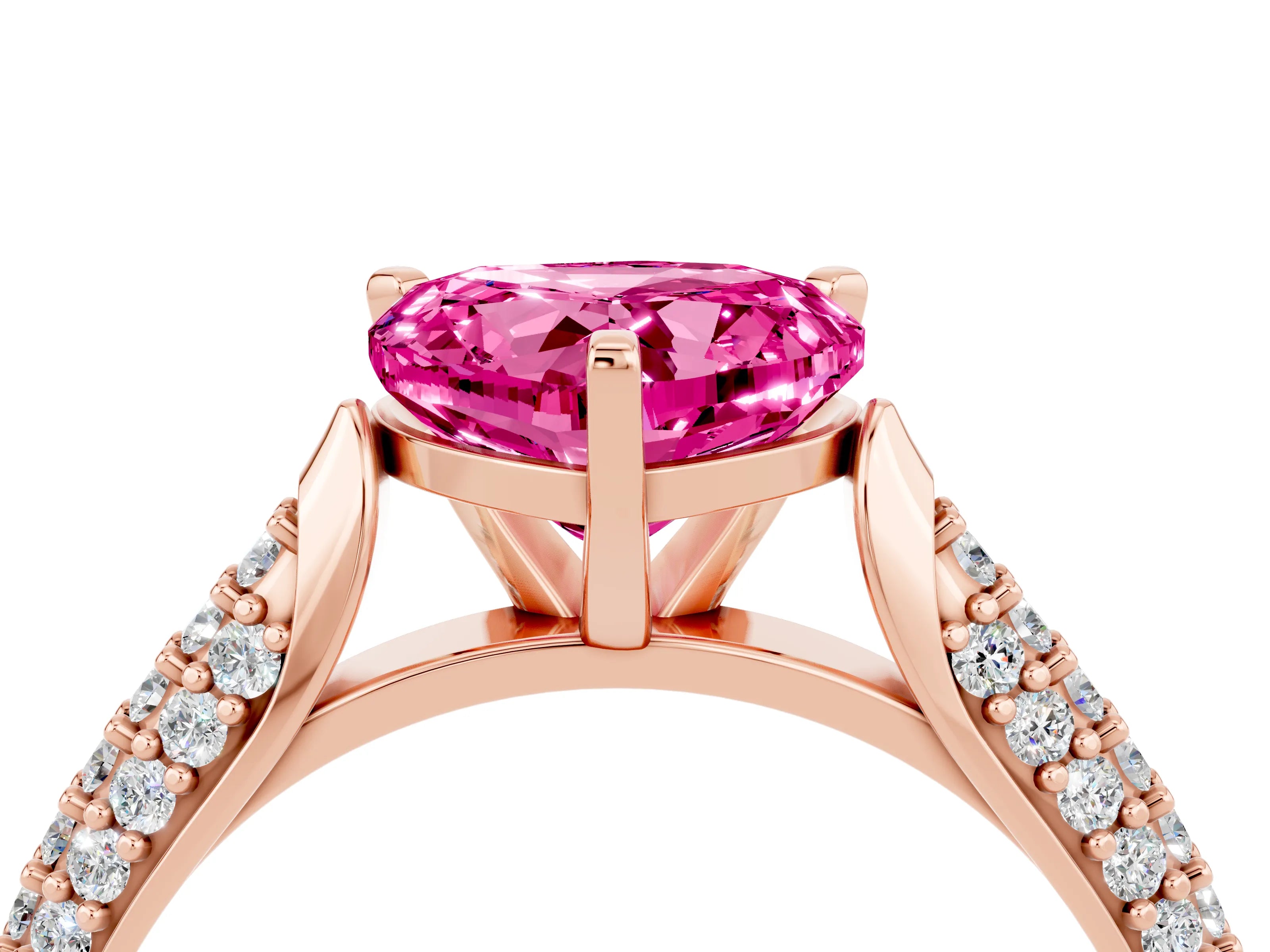 Rose gold Heart Cut Diamond Solitaire Engagement Ring with Pavé Band and Four-Prong Setting_4