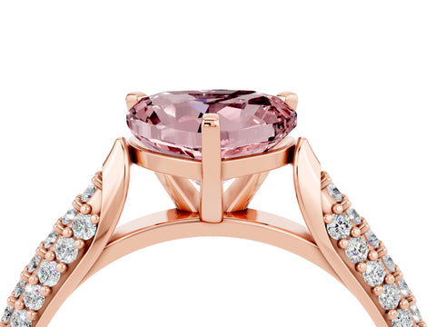 Rose gold Heart Cut Diamond Solitaire Engagement Ring with Pavé Band and Four-Prong Setting_4