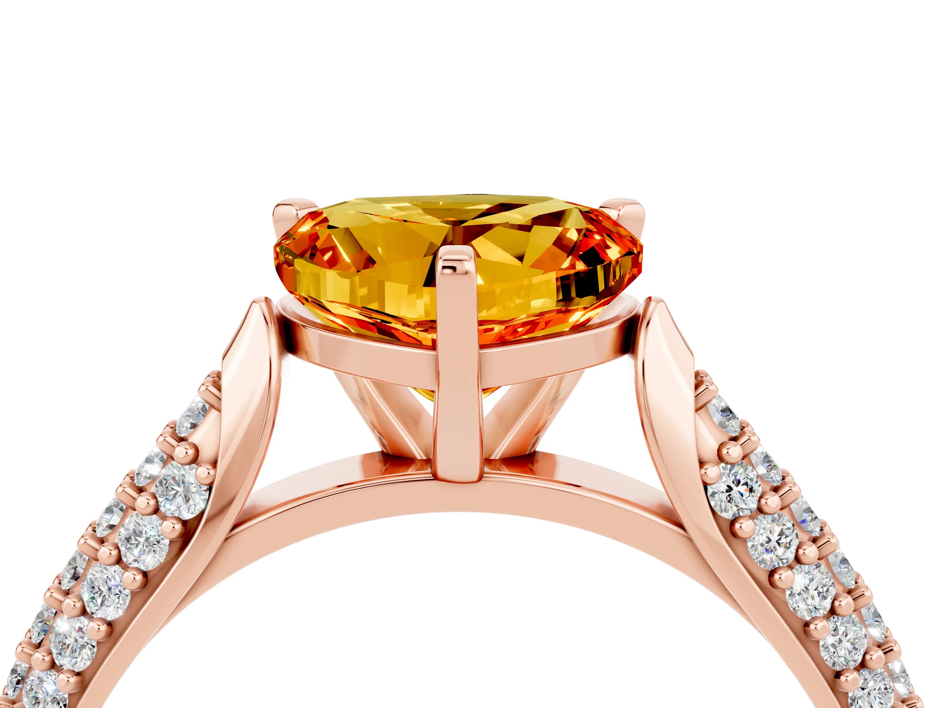 Rose gold Heart Cut Diamond Solitaire Engagement Ring with Pavé Band and Four-Prong Setting_4