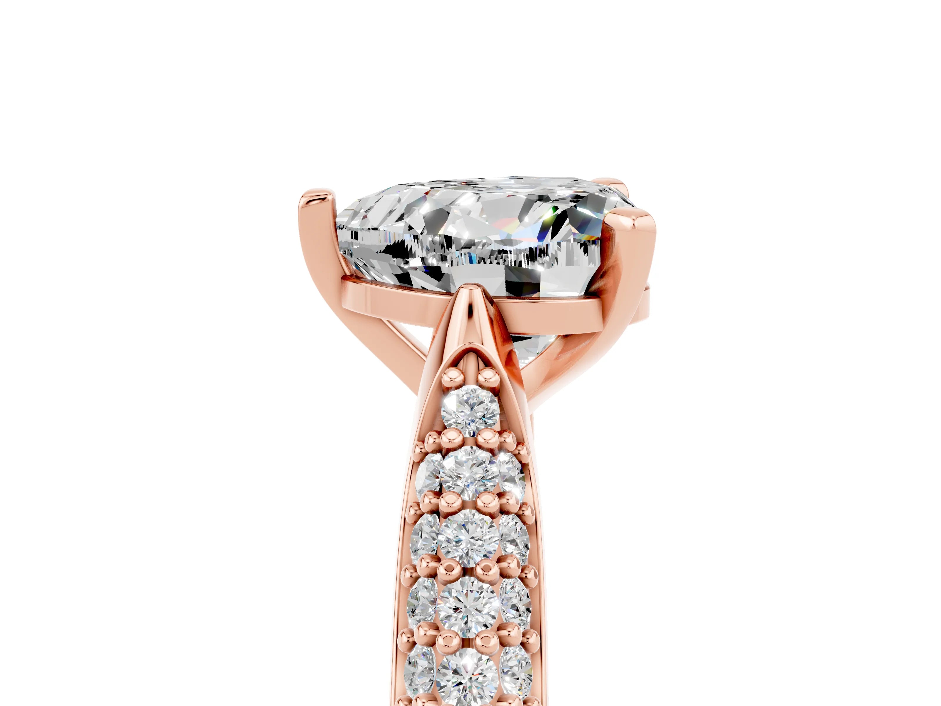 Rose gold Heart Cut Diamond Solitaire Engagement Ring with Pavé Band and Four-Prong Setting_5